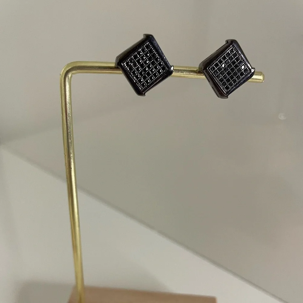 NEW Oxidized Sterling Silver Black N Micro Pave Square Push Back Earrings